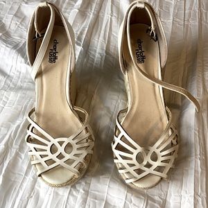 White wedges with braided details on wedge part